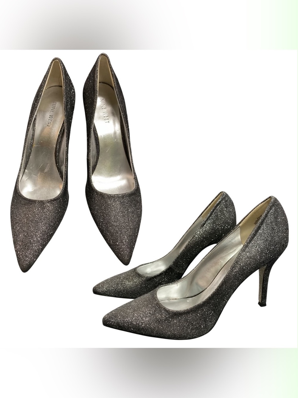 Nine West Glitter Pointed-Toe Pumps in Silver-Gray S7.5